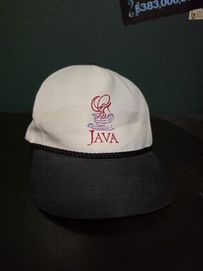 JAVA Embroidered Two-Tone Cap in White and Black